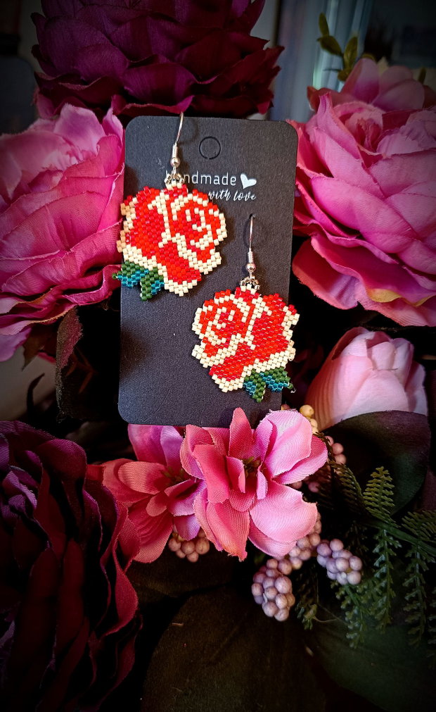 Cercei trandafir broderie mărgele Myiuki