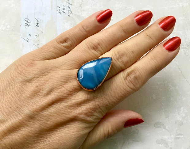 Inel opal blue african & cupru