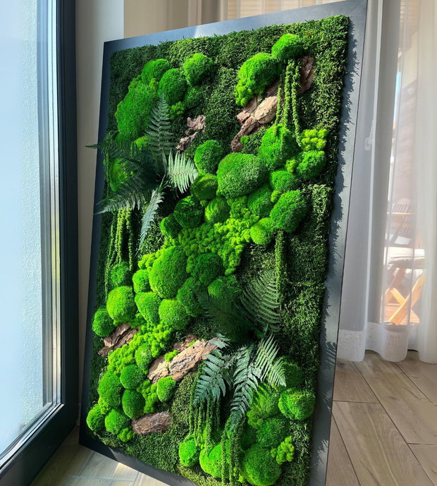 Tablou pereți verzi 130×70 cm din licheni stabilizați premium