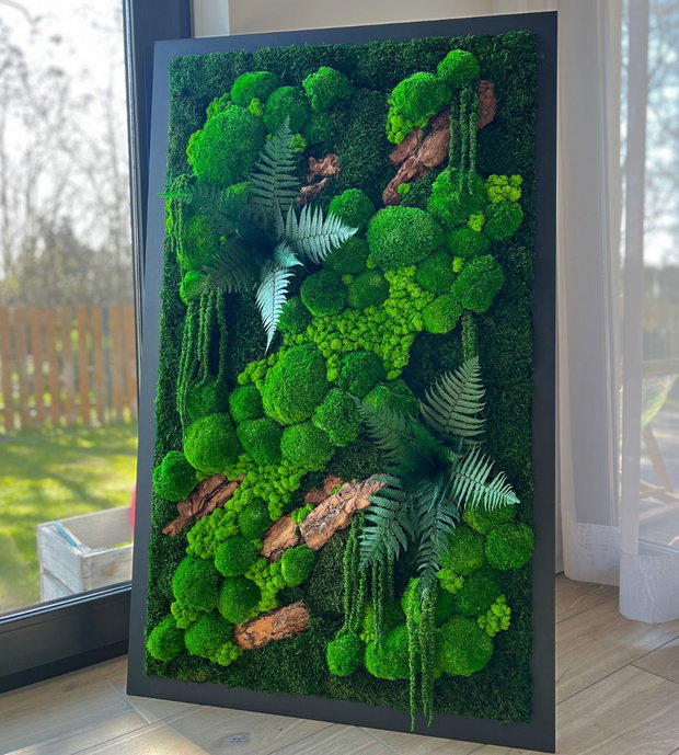 Tablou pereți verzi 130×70 cm din licheni stabilizați premium