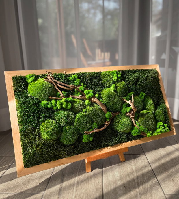 Tablou pereți verzi 80×40 cm din licheni stabilizați premium