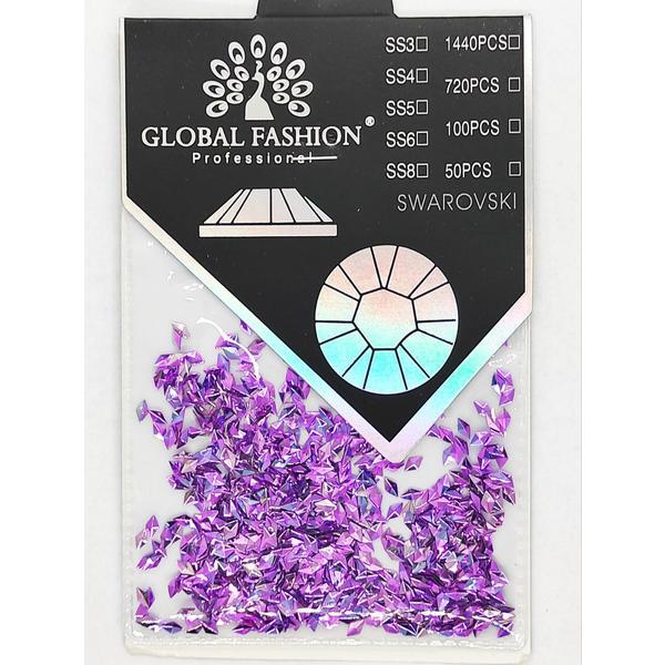 Decor pentru unghii, Swarovski, Romburi 3D, Global Fashion, set 1440 buc, liliac