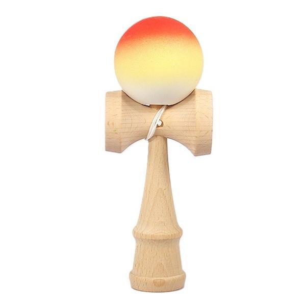 Jucarie Kendama X Originala, Profesionala, Flippy, din Lemn, Rubber Grip, 18 cm, Portocaliu/Galben/Alb