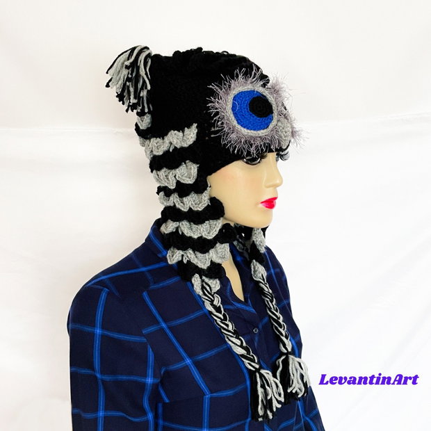 Bufnita - Caciula neagra pentru adulti, unisex, crosetata manual. Culoare la alegere. LA COMANDA
