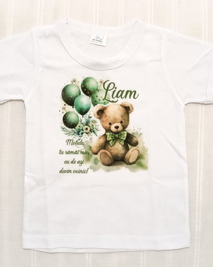 Tricouri personalizate pentru mot cu ursuleț și baloane verzi