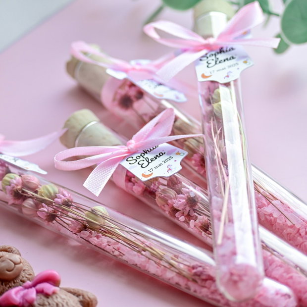 Mărturie de botez eprubetă cu flori  fetiță, Kandor Special Gifts