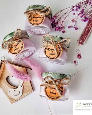 Mărturie nuntă/botez lumânare parfumată in borcănel cu aromă de lavandă, Kandor Special Gifts