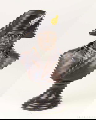 Bust Napoleon -statueta din bronz pe un soclu din marmura