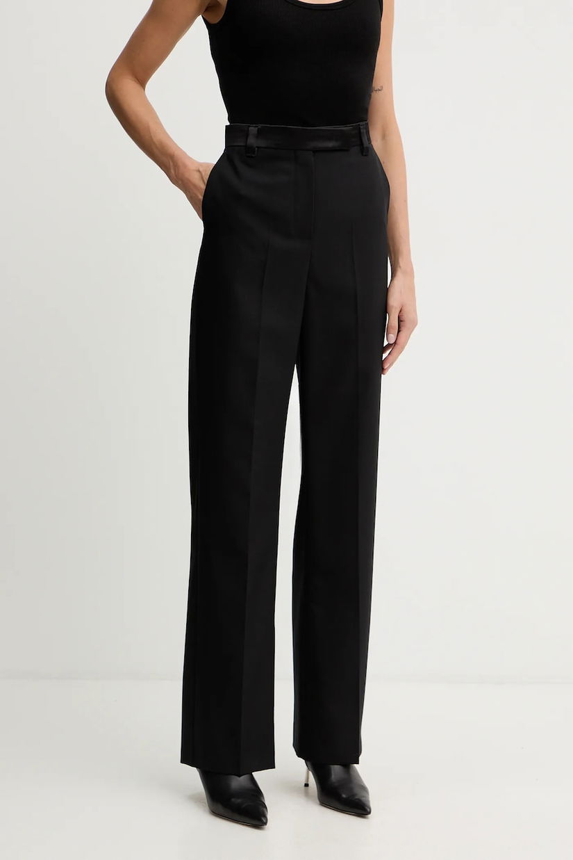Weekend Max Mara pantaloni de lână BREAK culoarea negru, drept, high waist, 2525136013600