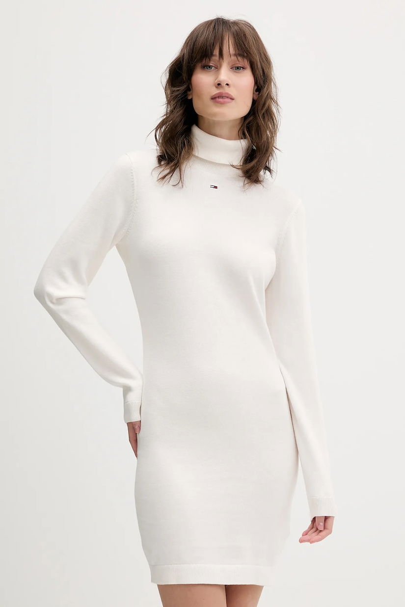Tommy Jeans rochie din bumbac culoarea alb, mini, mulată, DW0DW21958