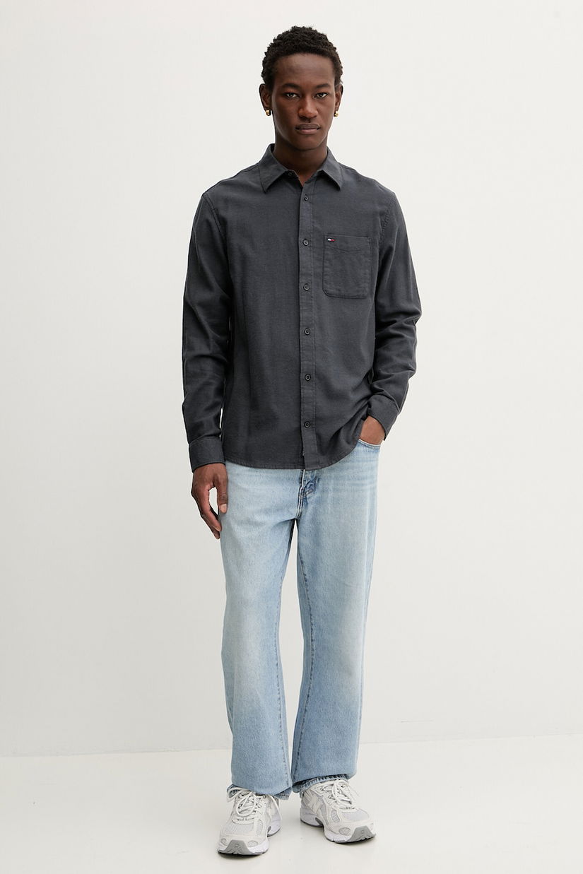 Tommy Jeans cămașă din bumbac culoarea negru, cu guler clasic, regular, DM0DM22023