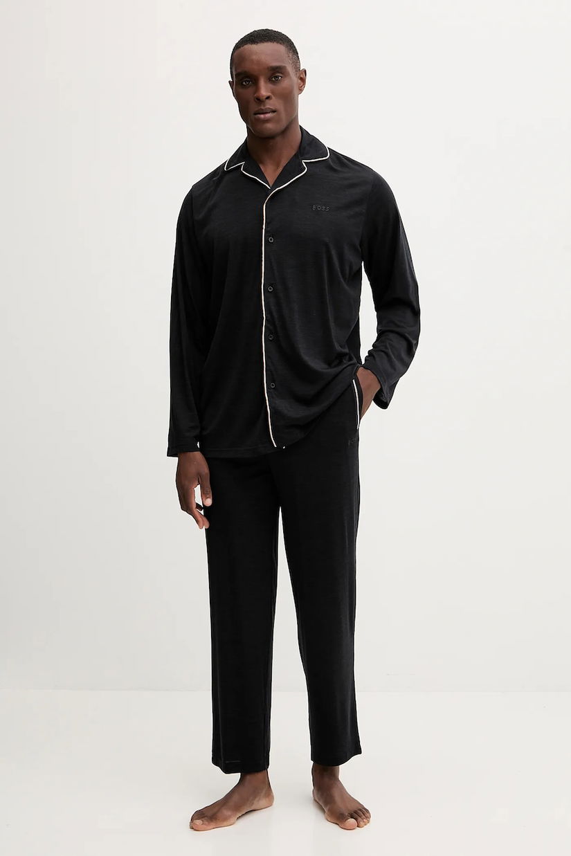 BOSS pijamale din amestec de lână culoarea negru, melanj, 50550554