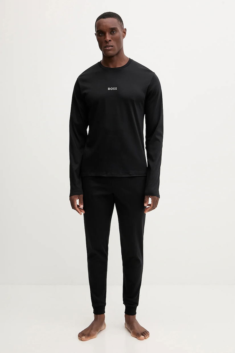 BOSS pijamale de bumbac culoarea negru, cu imprimeu, 50550547