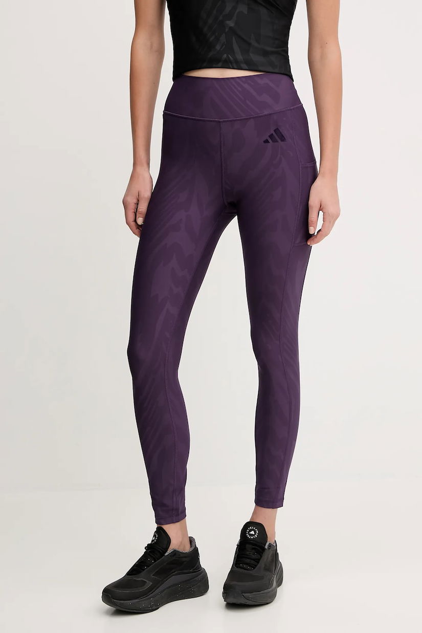adidas Performance leggins de antrenament Optime culoarea violet, cu imprimeu, JX3126