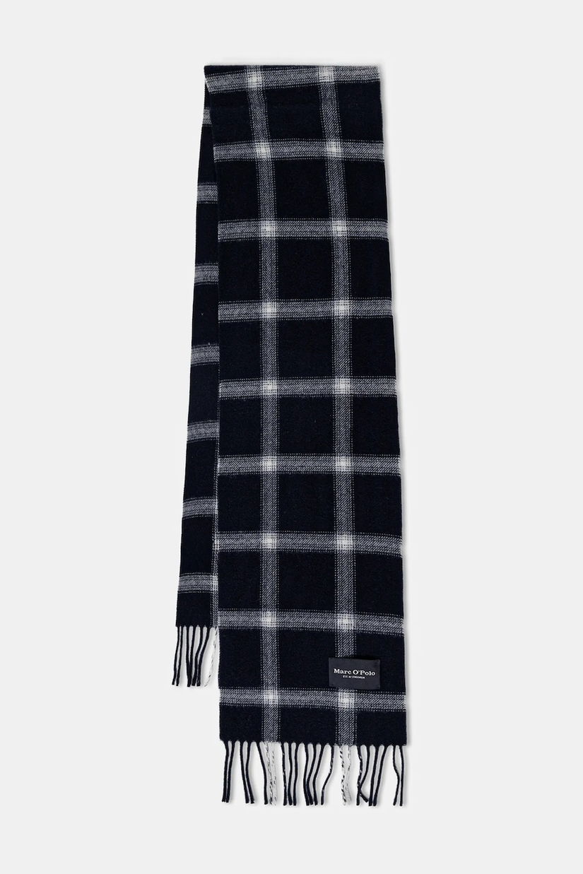Marc O'Polo esarfa de lână culoarea bleumarin, cu model, 530805102036