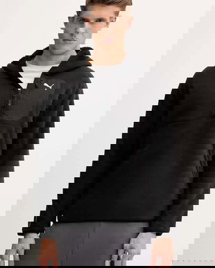 Puma hanorac fleece culoarea negru, cu glugă, uni, 688224