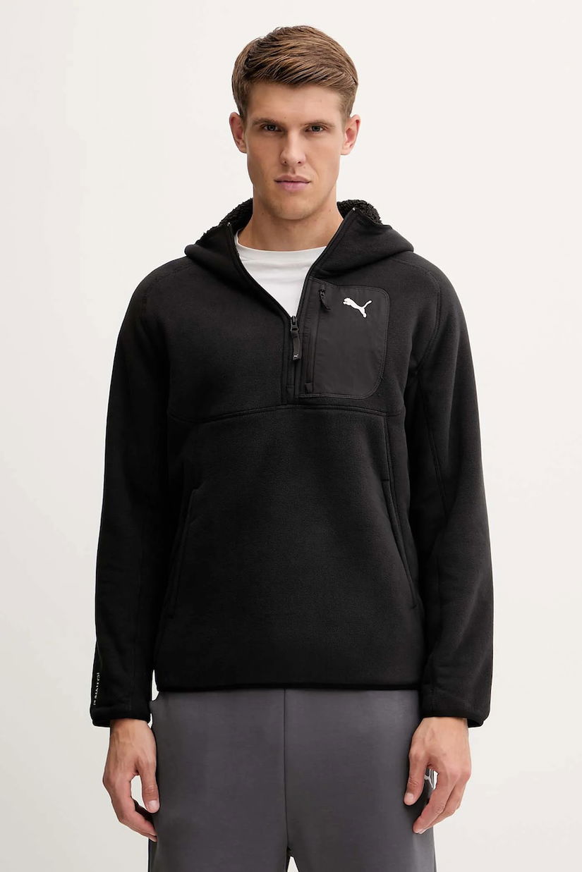 Puma hanorac fleece culoarea negru, cu glugă, uni, 688224