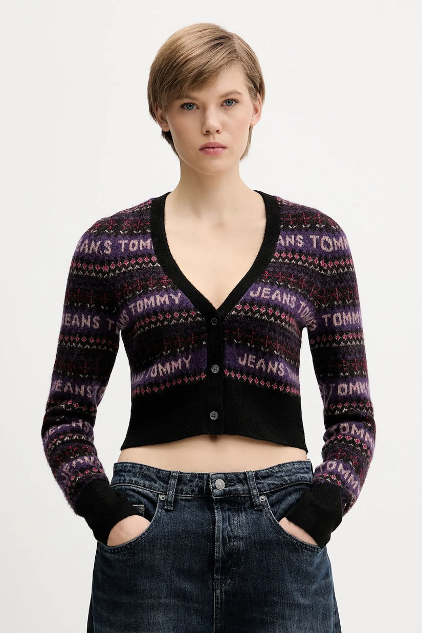 Tommy Jeans cardigan din amestec de lână culoarea negru, DW0DW21691