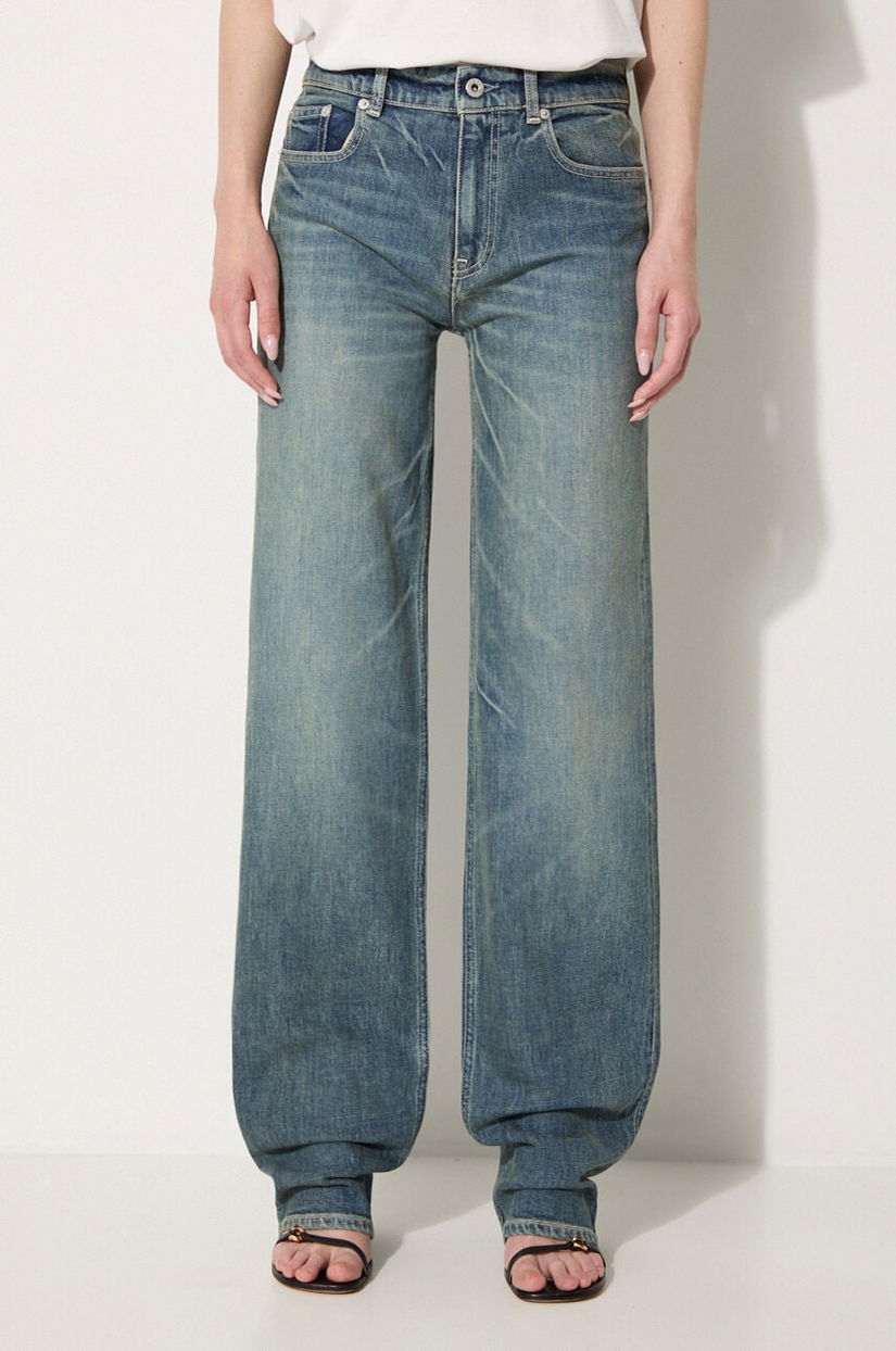 Kenzo jeansi Asagao Regular Waist Fit Jeans femei high waist, FE62DP2166S7.DY