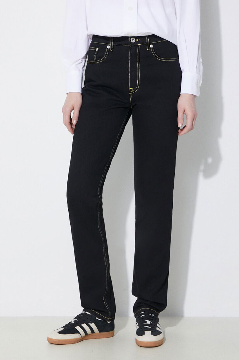 Kenzo jeansi Solid Asagao Straight femei medium waist, FD62DP2106C1.BM