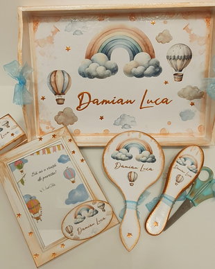 Set personalizat pentru taierea motului / 1 an, curcubeu si baloane