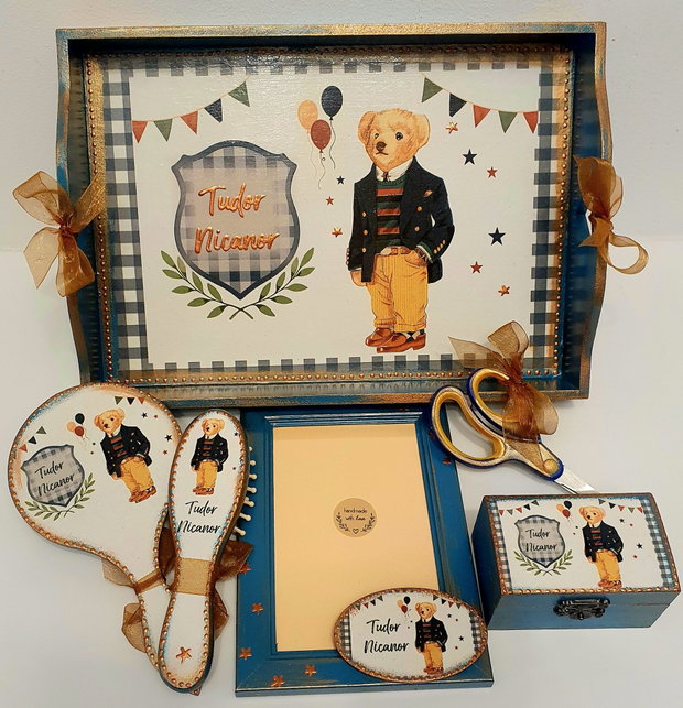 Set personalizat pentru taierea motului / 1 an, Ursulet Gentleman
