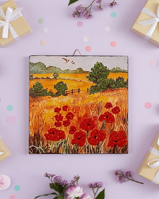 Tablou Pictat manual  Camp de Maci  16x16cm