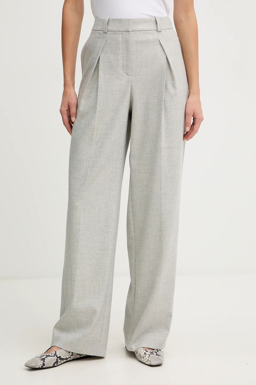 BOSS Orange pantaloni cu lână culoarea gri, drept, high waist, 50547679