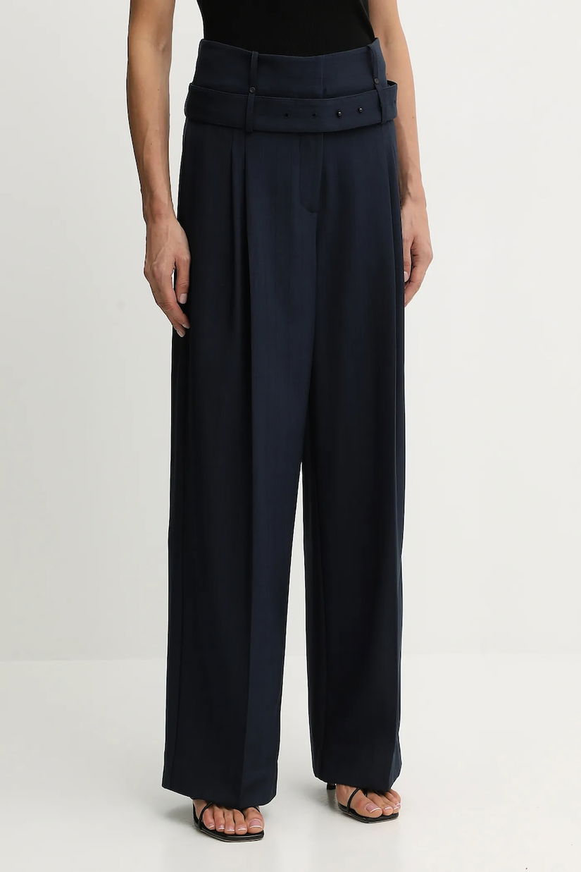 Stine Goya pantaloni 0 culoarea bleumarin, lat, high waist, SG-AW25-P113-2435
