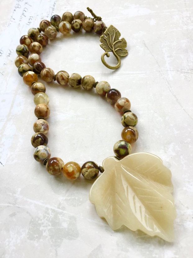 Colier inima agate crazy lace & frunza aventurin