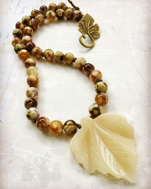 Colier inima agate crazy lace & frunza aventurin