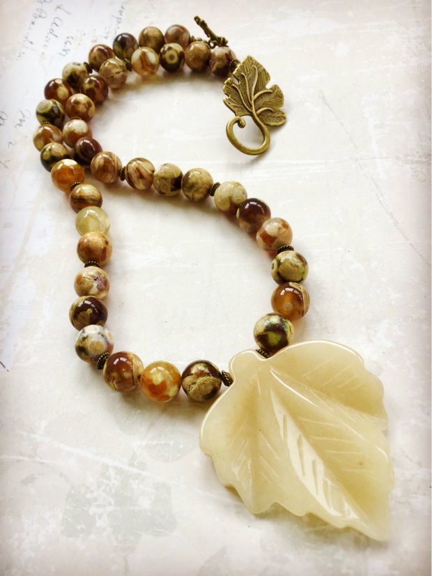 Colier inima agate crazy lace & frunza aventurin