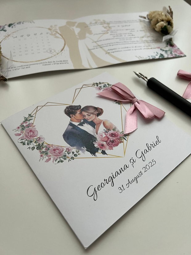 invitație personalizată cu fundiță roz