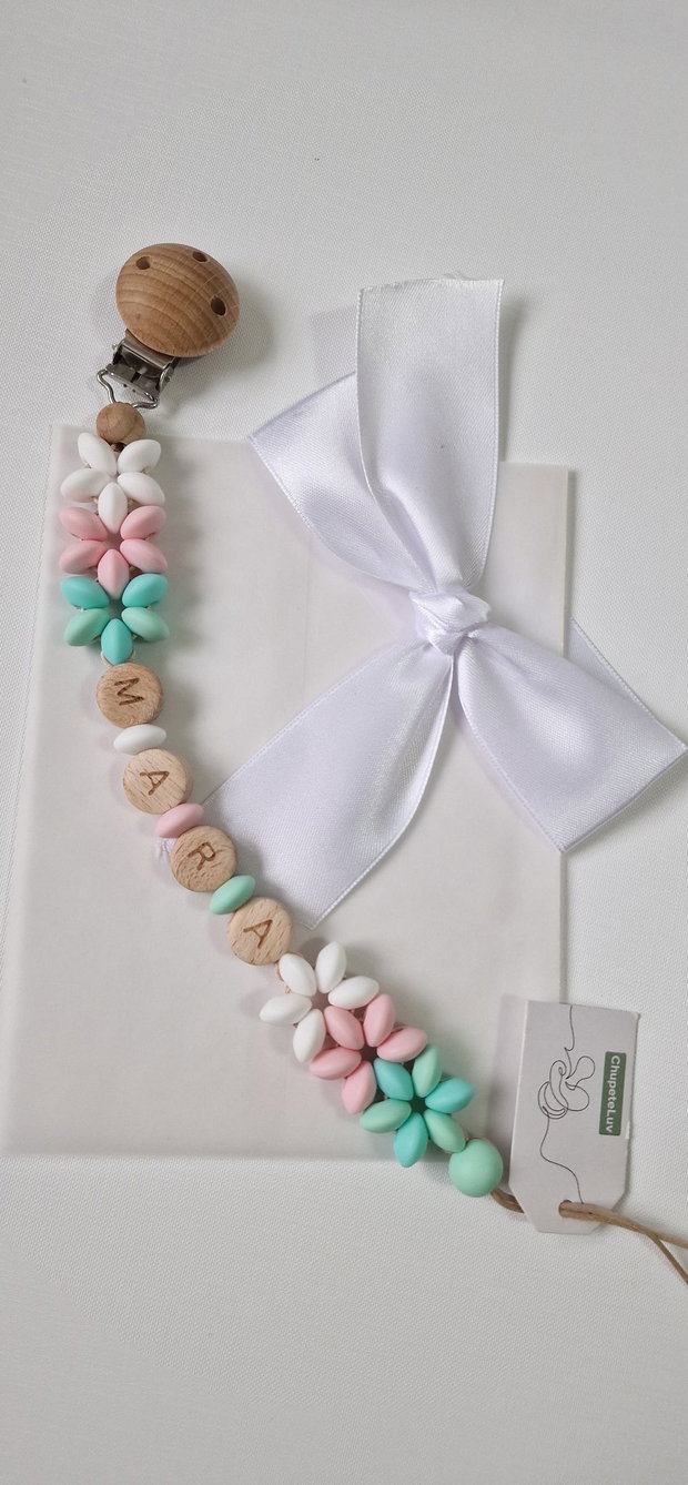Lanț suzetă handmade pastel ChupeteLuv, silicon alimentar, personalizat, bebeluși 0+