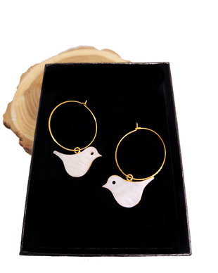 Cercei "Bird" din argint placat cu aur 18 k si sidef