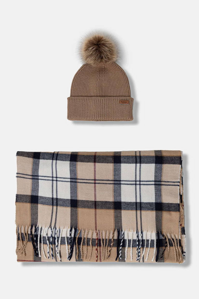 Barbour pălărie și eșarfă culoarea bej, LGS0054