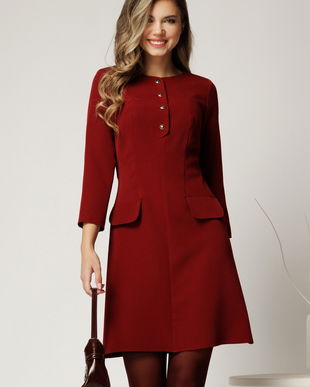 Rochie scurta din stofa bordo cu nasturi la decolteu