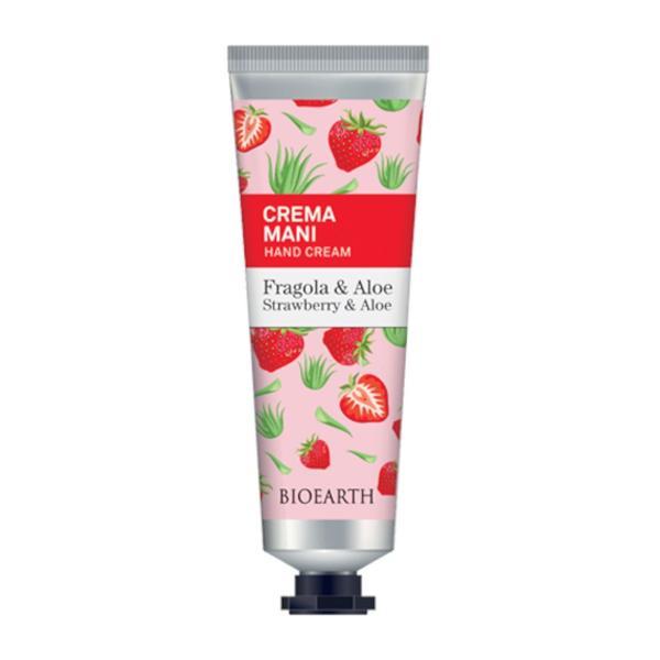 Crema de maini cu glicerina, aloe si capsuni, pentru maini uscate - Bioearth Family, 30 ml