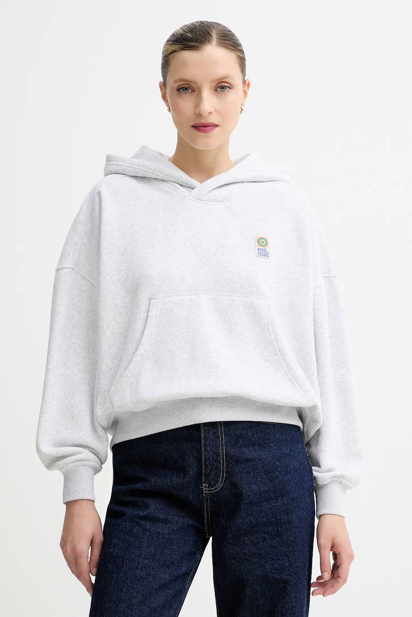 American Vintage bluză culoarea gri, cu glugă, melanj, BAP03C