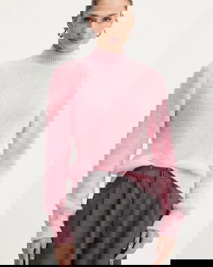 Morgan pulover din amestec de lână culoarea roz, cu guler, MLEONAR