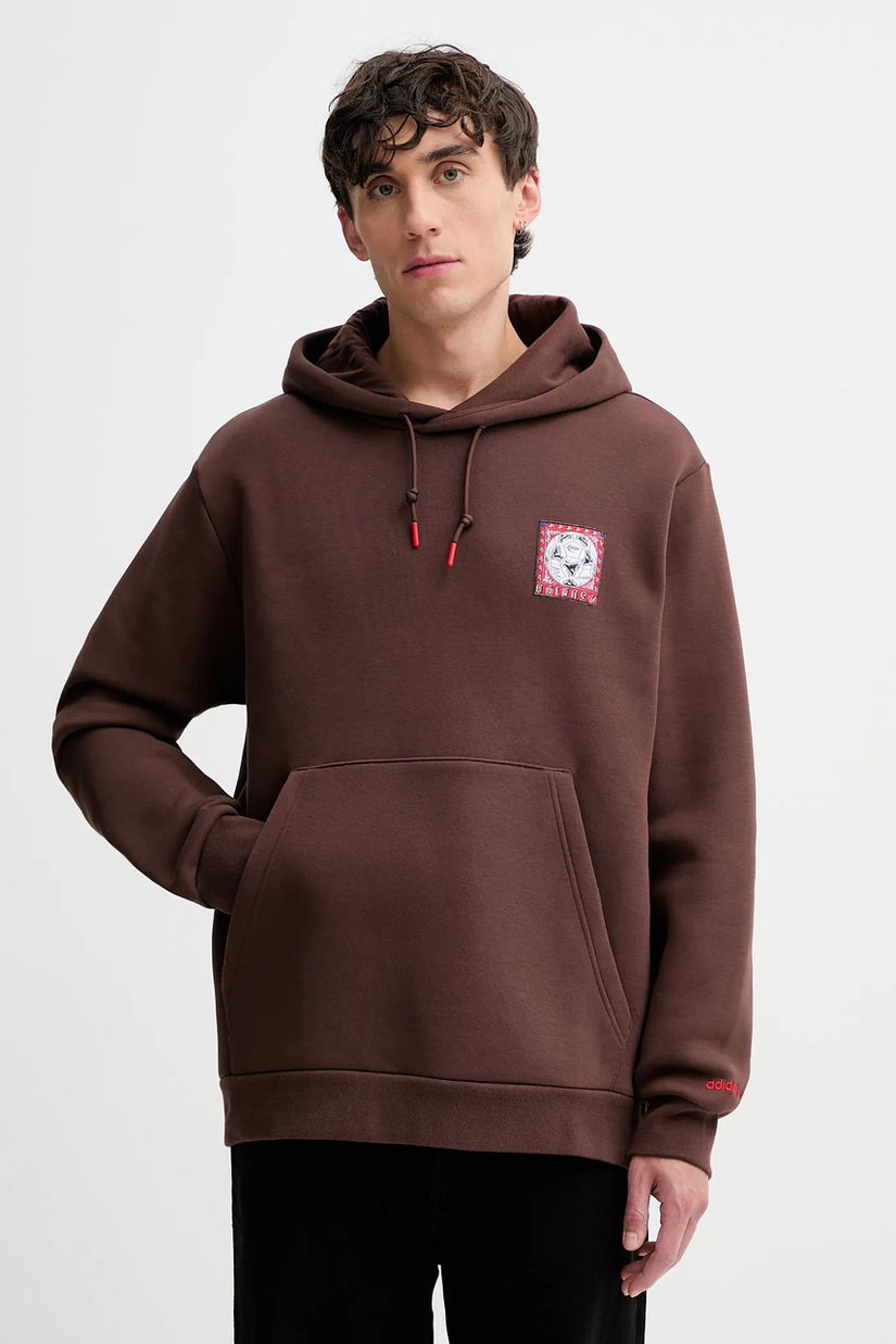 adidas Originals bluză Graphic culoarea maro, cu glugă, cu imprimeu, JX3095