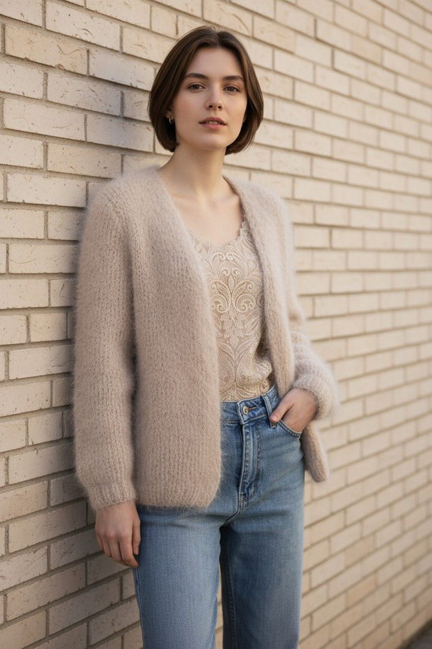 Jachetă/Cardigan Tricotat Manual din Mohair Eleganță și Confort la Superlativ