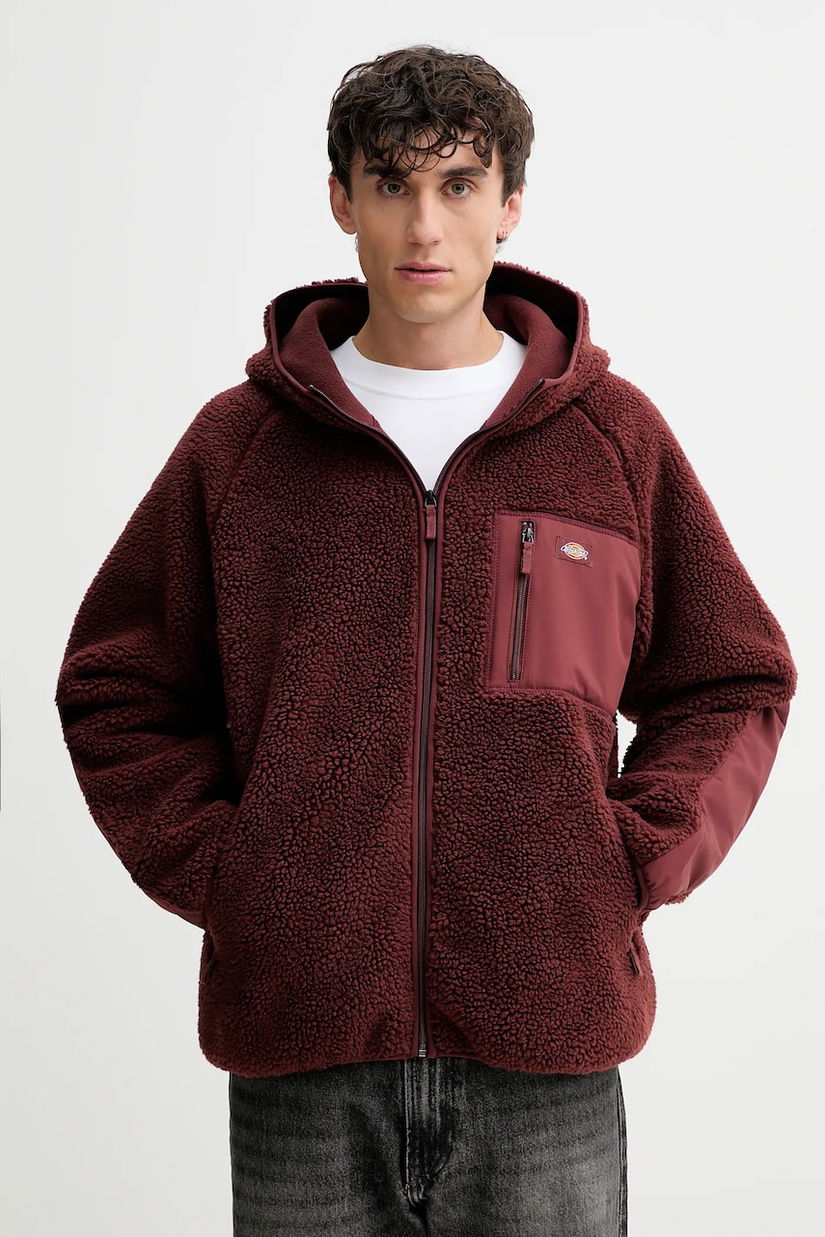 Dickies hanorac fleece culoarea roșu, cu glugă, uni, DK0A87NV