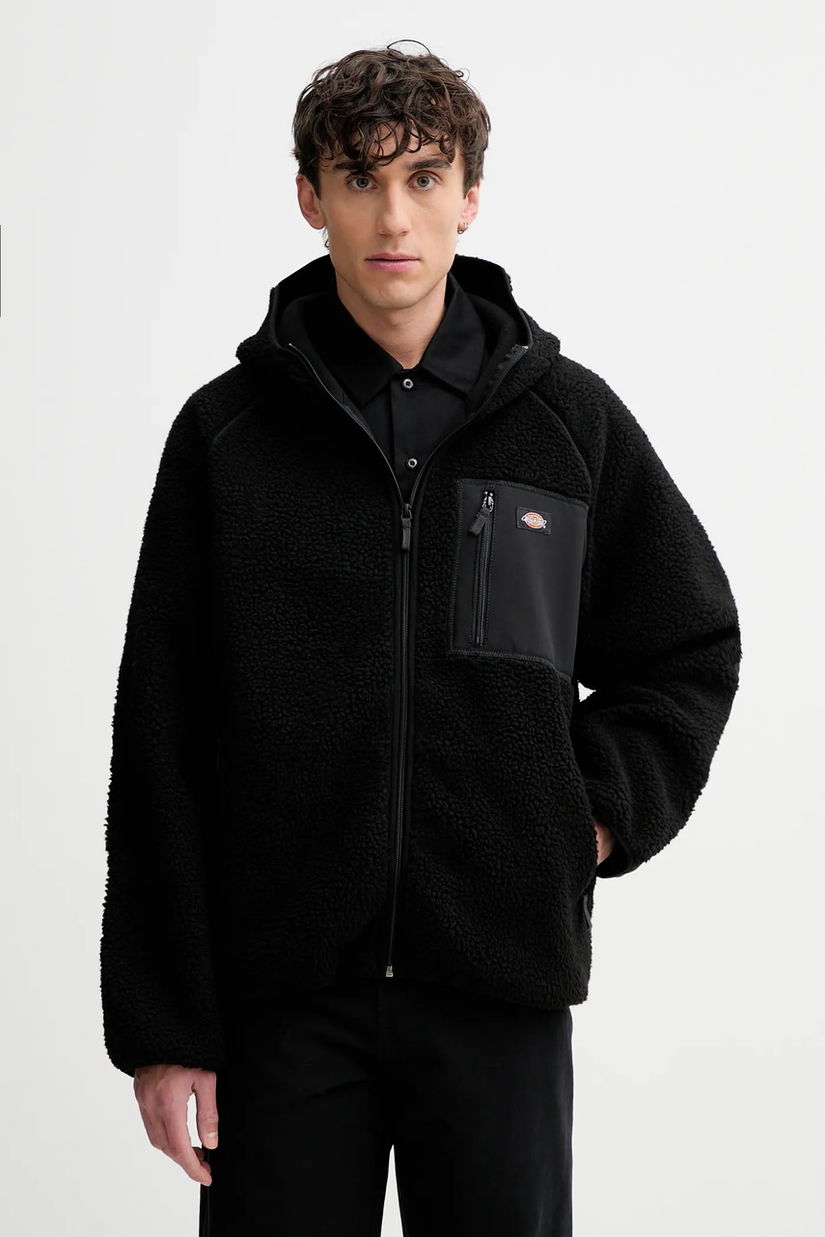 Dickies hanorac fleece culoarea negru, cu glugă, uni, DK0A87NV