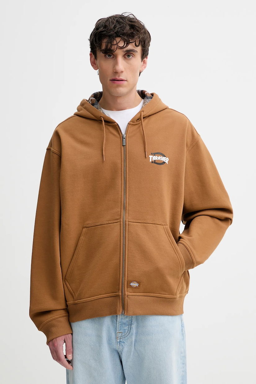 Dickies bluză culoarea maro, cu glugă, cu imprimeu, DK0A887J
