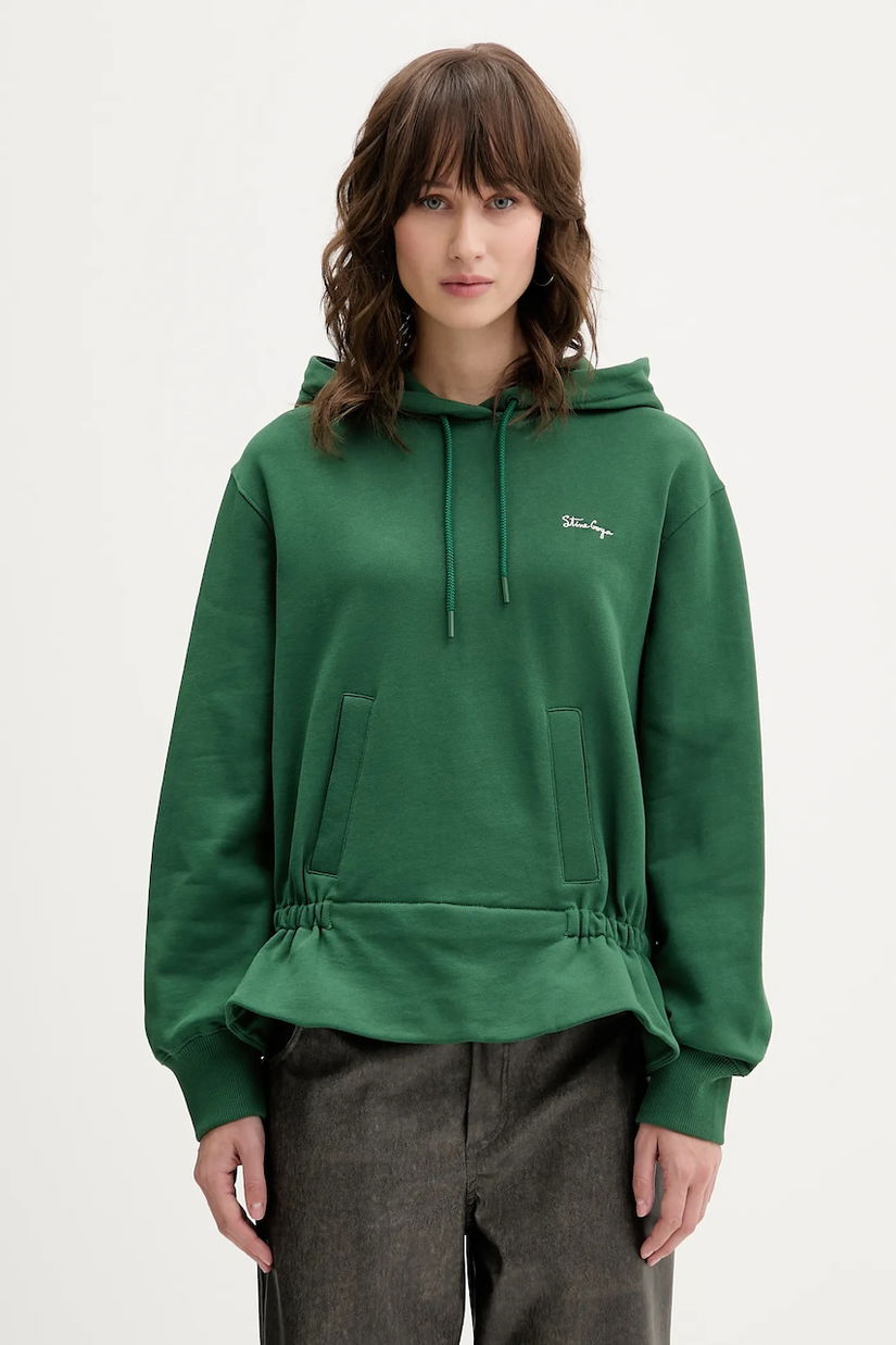 Stine Goya hanorac de bumbac culoarea verde, cu glugă, uni, SG-AW25-T085-2430