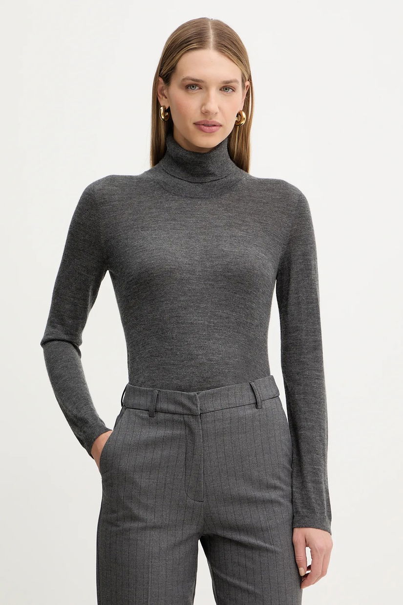 MM pulover de lână ADRIA culoarea gri, light, cu guler, 2526366018600