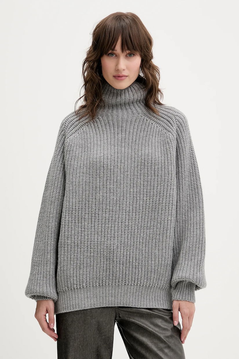 La Mania pulover de lână ONDA culoarea gri, călduros, cu turtleneck, ONDA