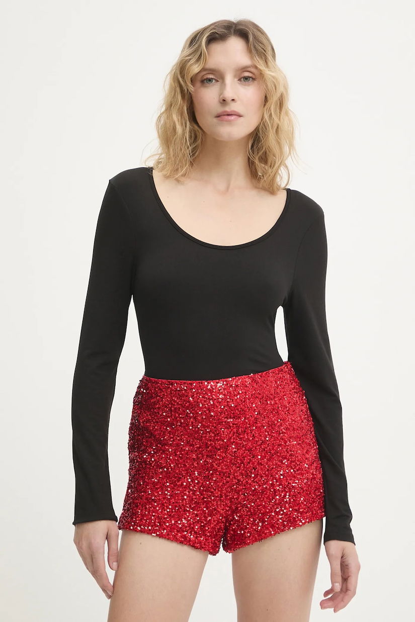 Never Fully Dressed pantaloni scurți culoarea roșu, uni, high waist, NFDTR561