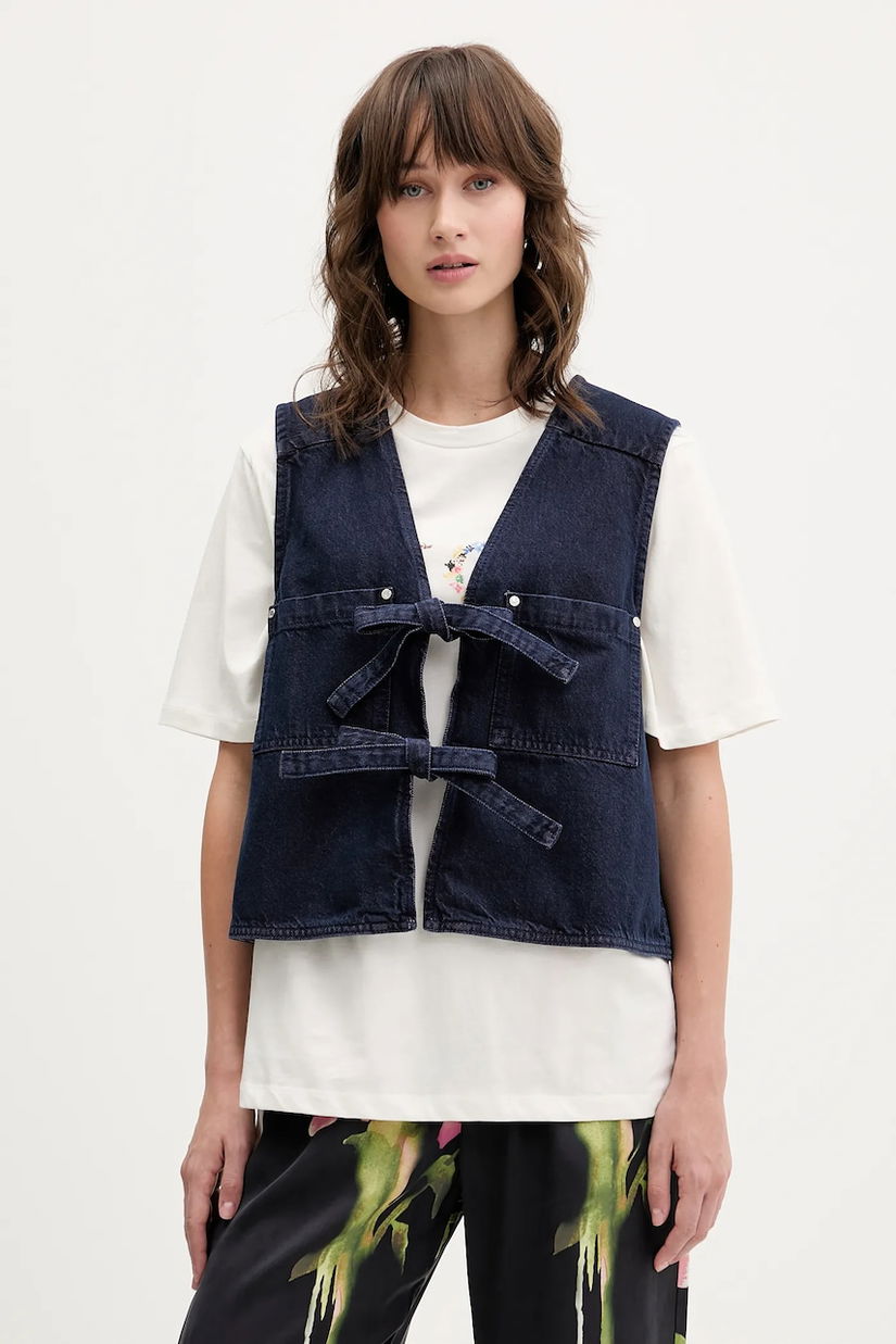 Stine Goya vestă din denim cu două fețe culoarea bleumarin, un singur rând de nasturi, SG-AW25-T101-2406